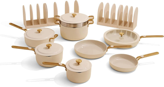 Our Place 17-Piece Complete Cookware Set - Nonstick Ceramic Fry Pans, Saucepans & More | Oven Safe to 450°F | Cream