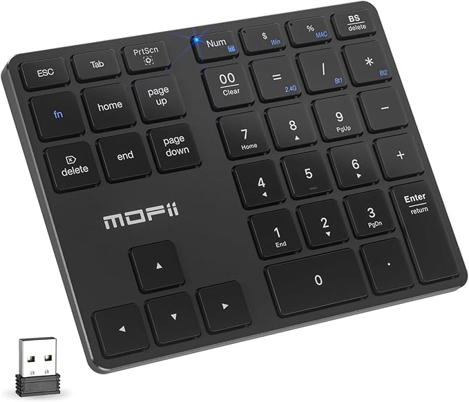 MOFII Number Pad for Laptop - Bluetooth Black Wireless Numeric Keypad 35 Keys USB-C Rechargeable Numpad, Accounting Portable Financial Data 10 Key for Laptop/PC/Desktop/Notebook/Surface Pro
