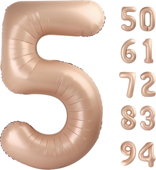 Light Brown 5 Balloon | 40-Inch Tan Number Balloon for 5th Birthday Decorations