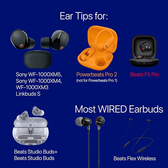 AirFoams Pro Universal Memory Foam Ear Tips w/Silicone Shield Patented for Sony WF-1000XM4, Beat Fit Pro, Beats Studio Buds, Buds 2 Pro, Jabra, Beats Flex. Replacement. Kickstarter. (SML)