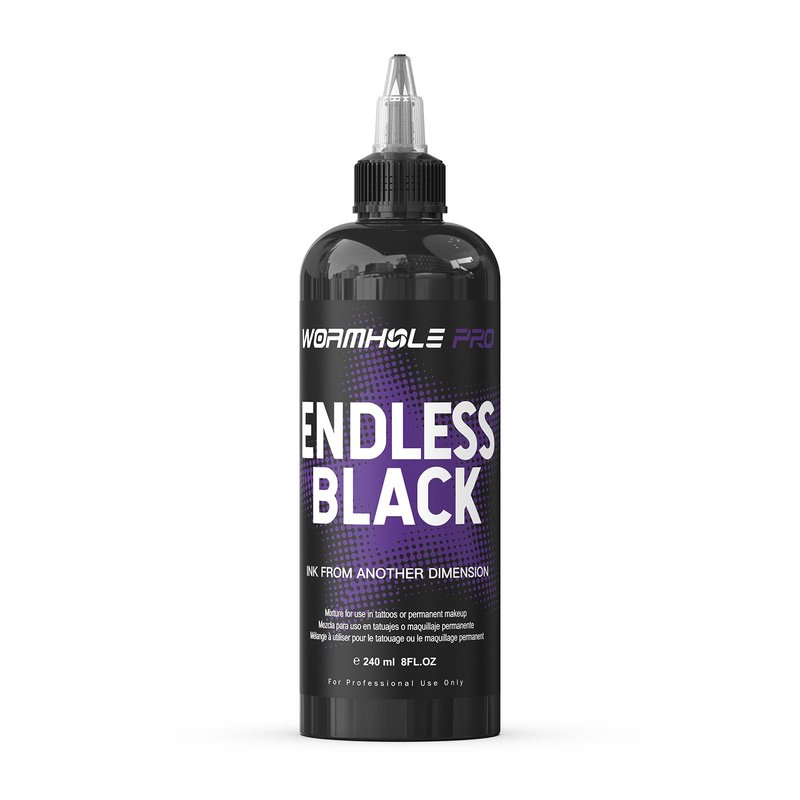 WORMHOLEPRO Black Tattoo Ink - Endless Black Ink, Long Lasting Vivid, Vegan Pigment for Old School, Tribal Tattoos (8 oz Bottle)