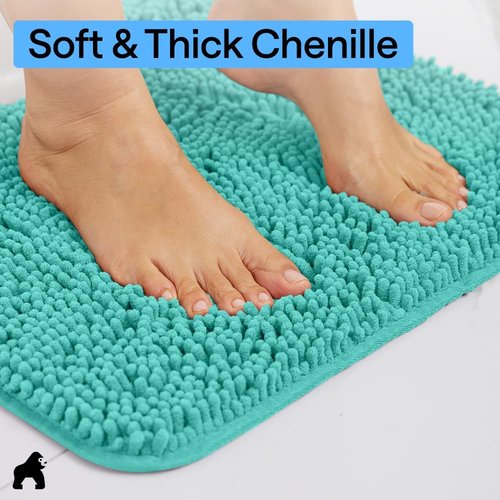 GORILLA GRIP Bath Rug Mat - Thick, Soft Chenille | Quick-Dry Microfiber, 60x24, Turquoise