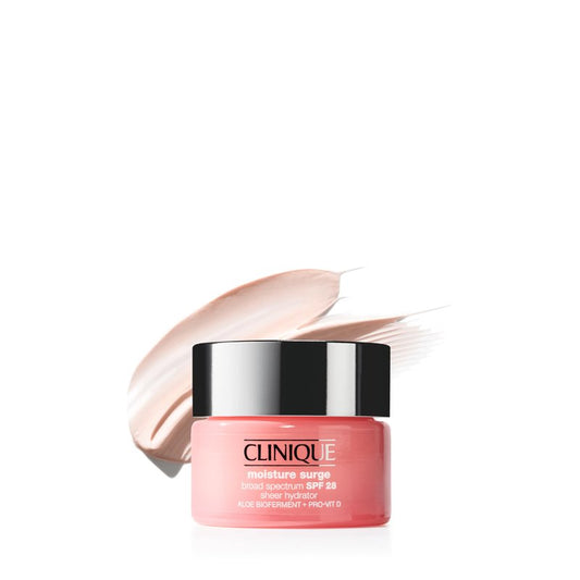 Clinique Moisture Surge Broad Spectrum SPF 28 Sheer Hydrator Face Moisturizer With SPF, Hyaluronic Acid, Aloe Bioferment + Provitamin D | Hydrating + Sun Protection, 1 Fl Oz