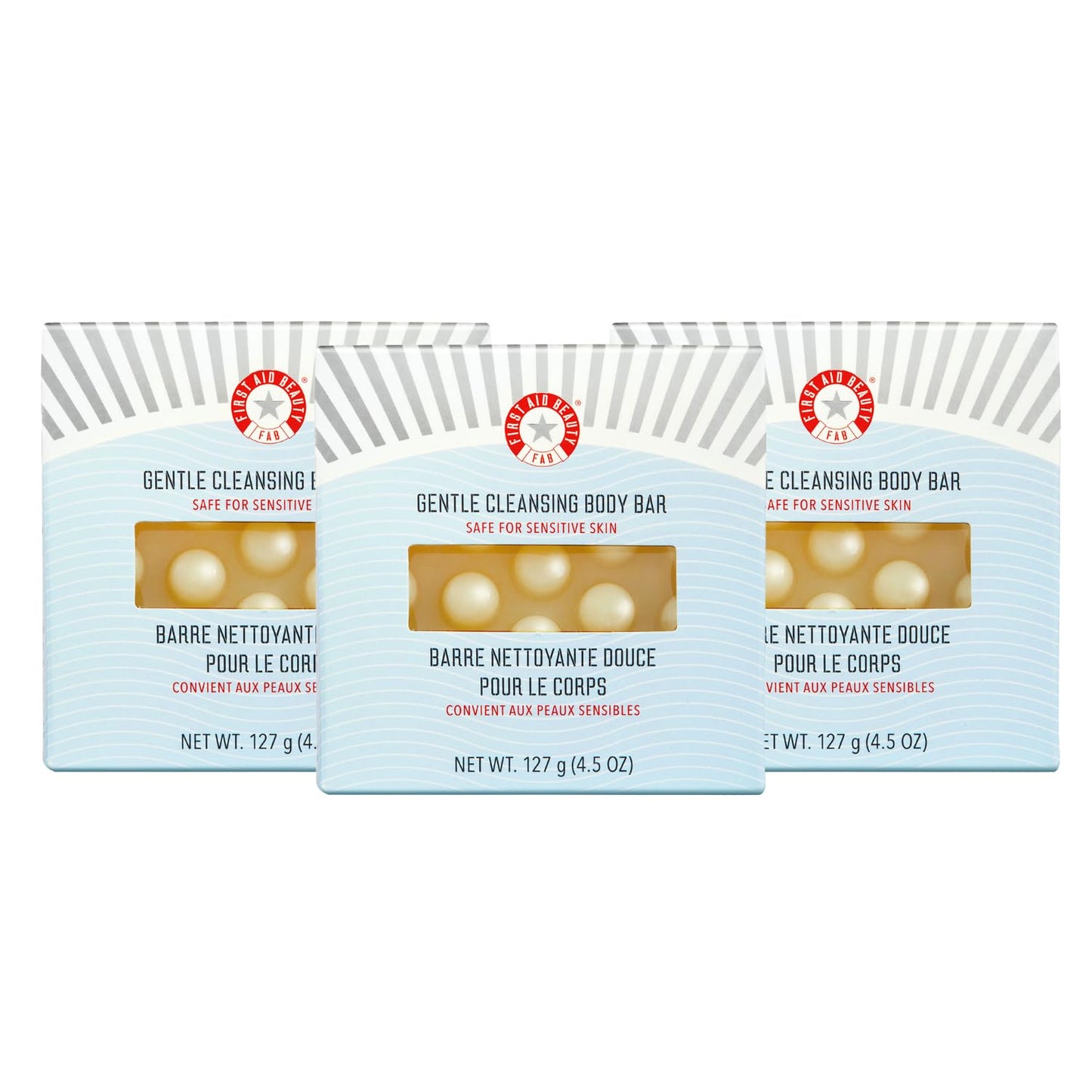 First Aid Beauty - Gentle Cleansing Bar, Luxurious Soap Bar Body Wash with Squalane, Allantoin, and Shea Butter for Smooth, Clean Skin, Fragrance-Free, Safe for Sensitive Skin, 4.5 oz, 3ct