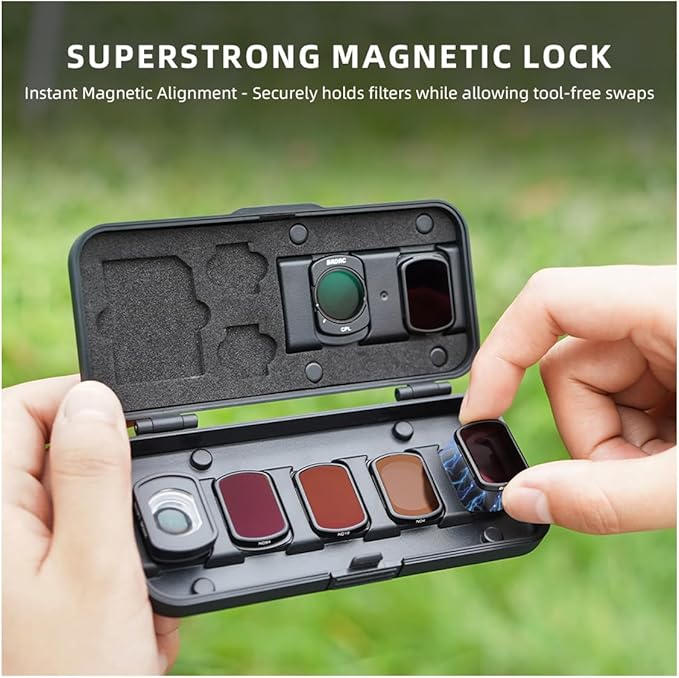 Sinyutia Filter Case for DJI Pocket 4/3, Magnetic Lens Filter Storage Case for DJI Osmo Pocket 3/4 Creator Combo Accessories, ND-UV-CPL Wide Angle Macro Lens TF/SD Card Organizer