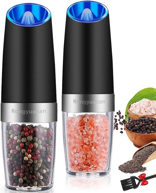 Gravity Electric Salt and Pepper Grinder Set - Automatic, Battery-Operated, Adjustable Coarseness, One-Handed Use | Black