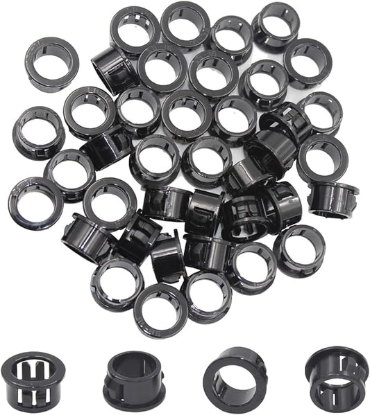EASYEAH 5/8"(16mm) Black Snap-in Knockout Insulating Bushing Grommets, Plastic Cable Hole Grommets for Wiring, Round Nylon Snap in Locking Electrical Wire Cord Hose & Tubing Bushings Grommets, 40pcs
