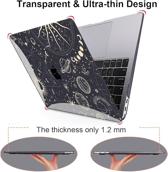LCMOCICO for MacBook Air 13 inch M1 Case 2021 2020 2019 2018 (Model M1 A2337 A2179 A1932) with Touch ID & Retina Display, Crystal Black Printed Pattern Hard Shell Case Keyboard Cover, Constellation