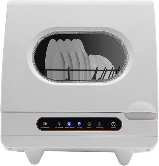 Countertop Dishwasher with 5 Washing Program & 360° Rotating Spray 1200W Dish Washing Machine for Houses, Apartments, Dorms (White)