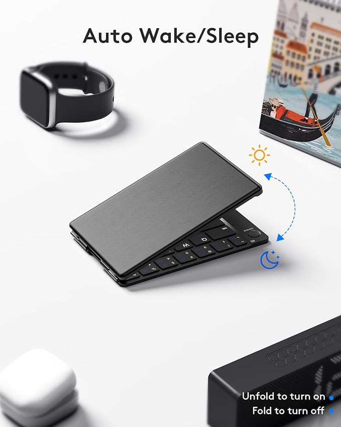 Samsers Foldable Bluetooth Keyboard - Portable Wireless Keyboard with Stand Holder, Rechargeable Full Size Ultra Slim Folding for iOS Android Windows Smartphone Tablet and Laptop, Black