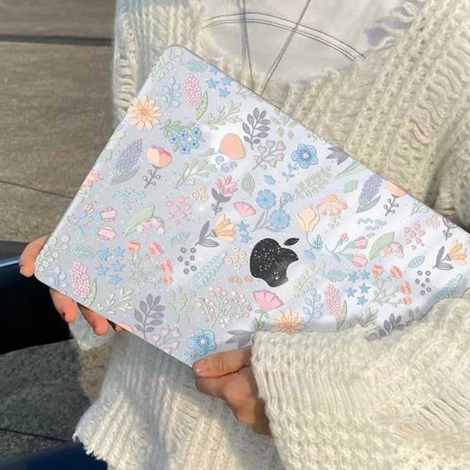 LCMOCICO for MacBook Air 13 inch Case 2021 2020 2019 2018 Model M1 A2337 A2179 A1932 with Retina Display & Touch ID, Shiny Pattern Plastic Hard Shell Case Keyboard Skin Cover, Starry Sky Flowers
