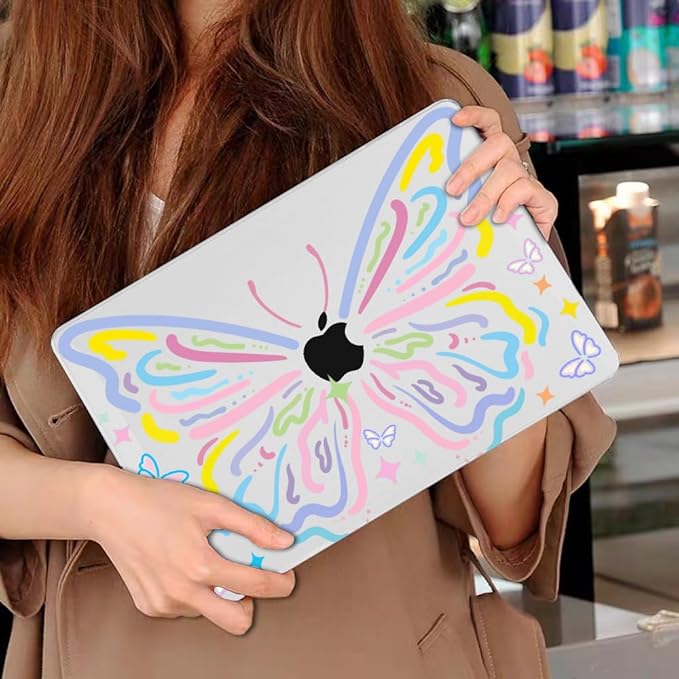 LCMOCICO for MacBook Air 13 inch Case 2021 2020 2019 2018 for Mac A2337 M1 A2179 A1932 Cover with Touch ID, Crystal Pattern Plastic Hard Shell Case Keyboard Skin Screen Protector, Colorful Butterfly