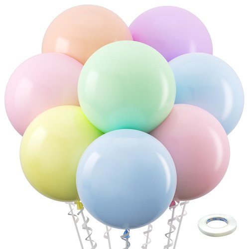 Bezente Pastel Balloons Latex Party Balloons 36 Inch - 8 Pack Jumbo Spring Macaron Balloons Large Round Latex Balloons for Birthday Bridal Shower Wedding Rainbow Party Decorations