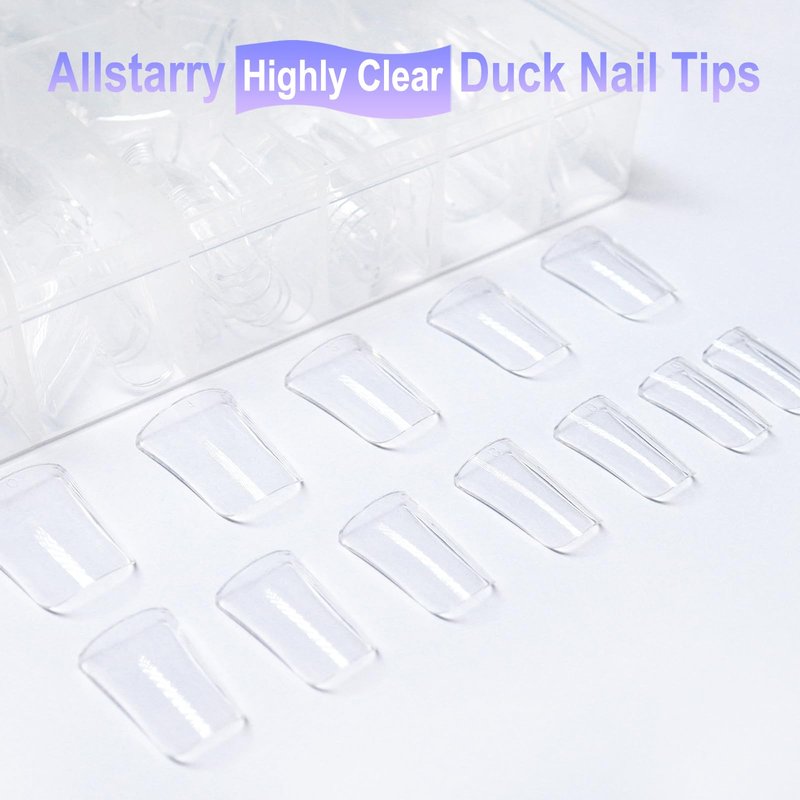 Allstarry Duck Nail Tips, 288pcs Short Curved Nail Tips Full Cover 12 Sizes Clear Duck Nails Press on Crystal Ducks Feet False Nails Extension French Soft Gel Fan Tips for Y2K Salon DIY - 22MM