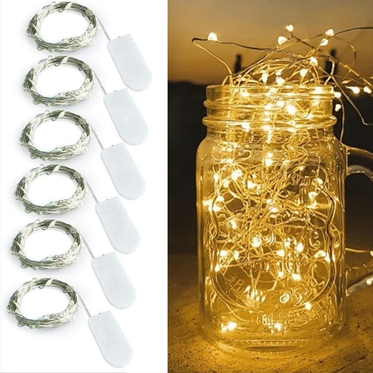 Skiennix 6-Pack Fairy Lights - Battery Operated 3.3ft 10 LED Silver Wire for Mason Jars & DIY Decor