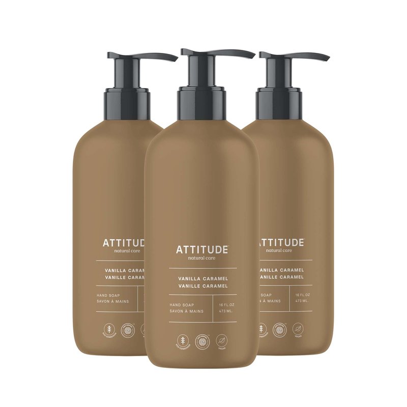 ATTITUDE Limited Edition Liquid Hand Soap, EWG Verified, Plant and Mineral-Based, Vegan Personal Care Products, Vanilla Caramel, 16 Fl Oz (Pack of 3)