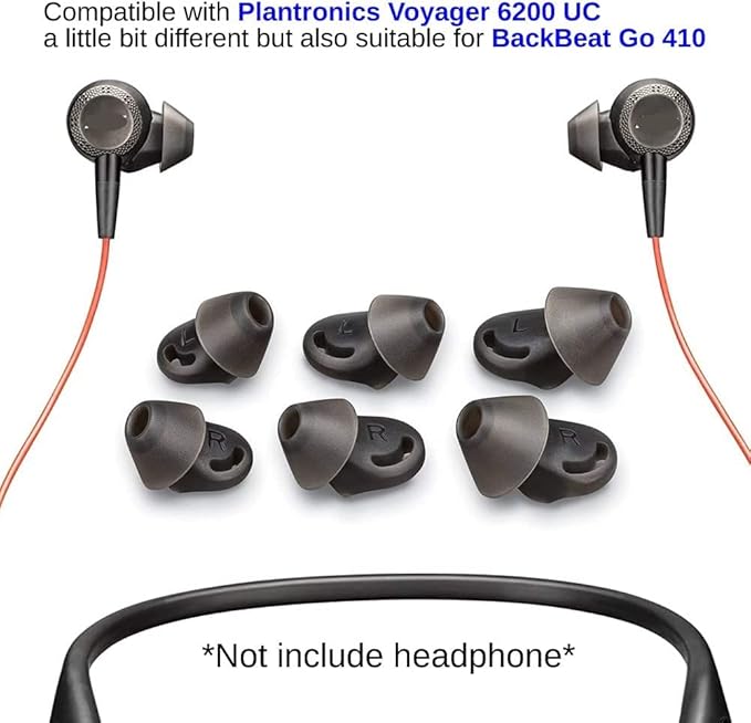 Wiki VALLEY Voyager 6200 UC Eartips Replacement,in-Ear Gels Kit for Plantronics Backbeat Go 410 Headphone-3 Pair Large