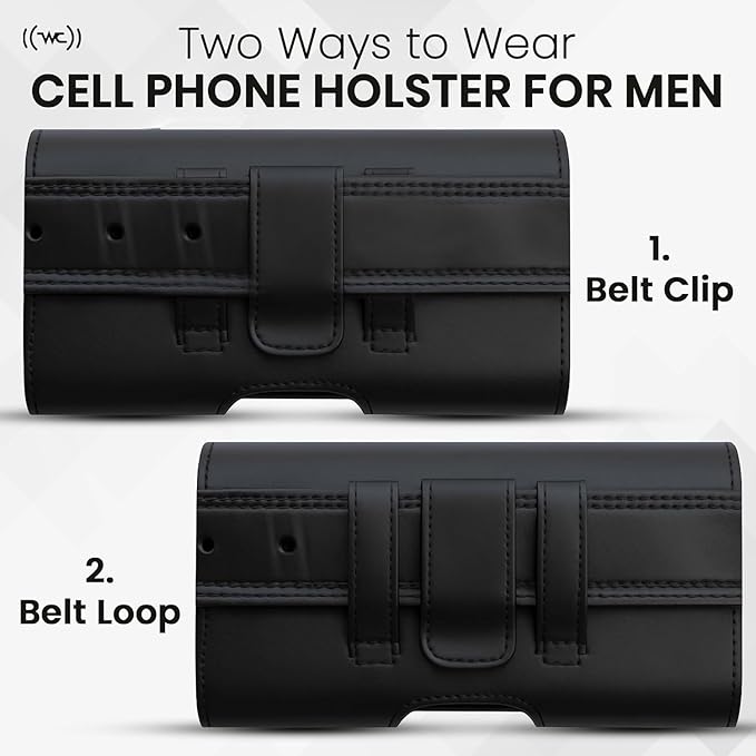 Wireless City Leather Phone Holster for iPhone 17/17 Pro, 16/16 Pro/16e, 15/15 Pro, 14/14 Pro, 13/13 Pro, 12/12 Pro, 11, XR Horizontal Belt Clip Phone Pouch Card Holder Magnetic Closure Phone Case
