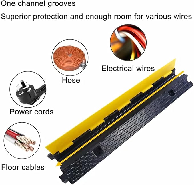 YONSHENG Rubber Cable Ramp Cord Cover Cable Protector Ramps Wire Hose Protective 1 Channel 22000Lbs Load Capacity Traffic Speed Bump for Asphalt Concrete Gravel Driveway Indoor Outdoor, 4 Pack