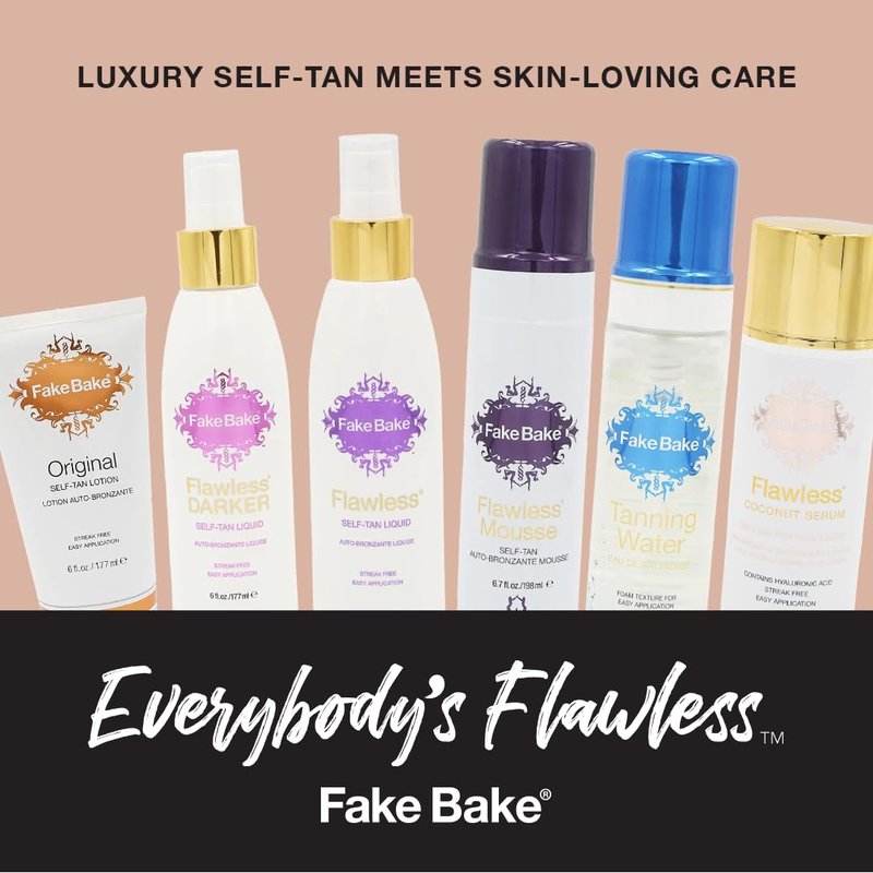 Fake Bake Foam Tanning Water Self Tanner Instant Glow with Hydrating Passion Flower Rejuvenation - Natural Looking Sunless Bronzing for Women & Men - 6.7 oz