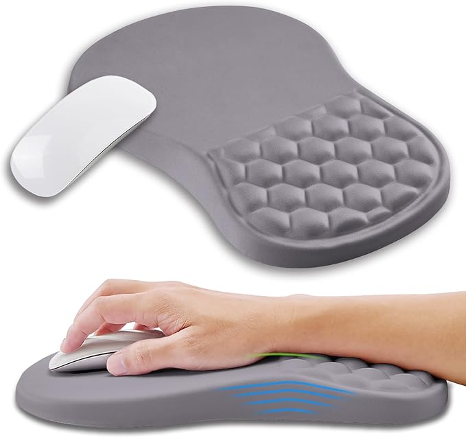 Kuosgm Ergonomic Mouse Pad Wrist Support with Memory Foam Massage Bulge, Carpal Tunnel Pain Relief Mousepad Wrist Rest for Mouse(12x8 inch, Silver Gray Light Purple)