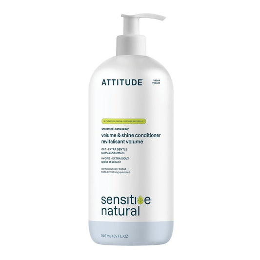 ATTITUDE Hair Conditioner for Sensitive Dry Scalp, Soothing Oat, Naturally Derived Ingredients, Dermatologically Tested, Vegan Detangler, Extra Gentle, Unscented, 32 Fl Oz