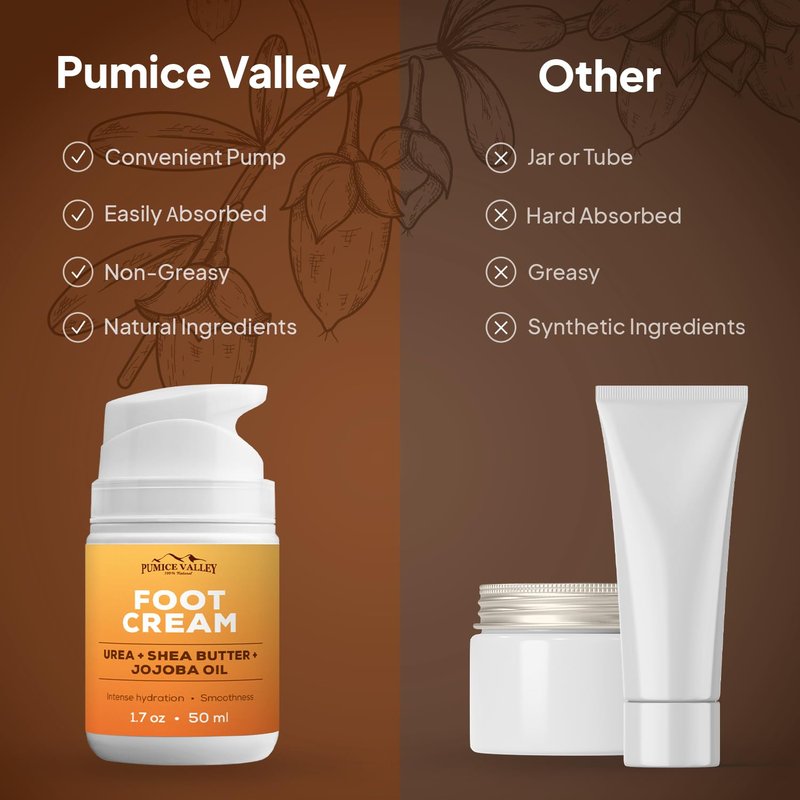 Pumice Valley Urea Foot Cream for Dry Cracked Heels and Feet - Foot Moisturizer & Heel Cream for Calluses and Rough Skin - Shea Butter, Jojoba Oil, Vitamin E - 1.7 oz