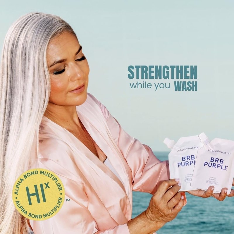 Beachwaver The Co. BRB Blonde Purple Shampoo - Full Size (12 Oz) | Anti-Brass Toning Conditioner w/HiX Vegan Bond Multipliers | Moisturizing, Sulfate-Free Formula for Blonde & Grey Hair