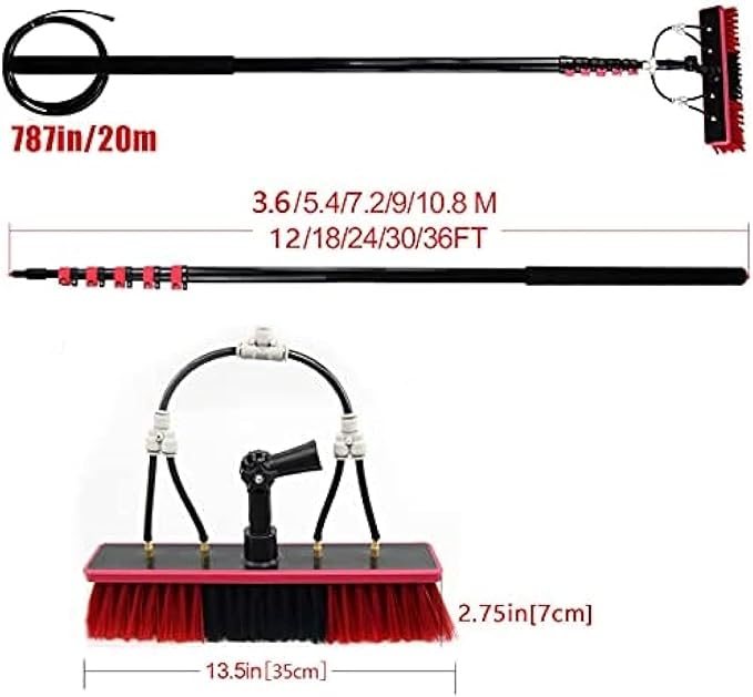 Telescopic Window Cleaning Pole 3.610.8m Water Fed Brush Ideal for Solar Panel & Conservatory Roof Cleaning 12FT Long Reach Cleaning Tool