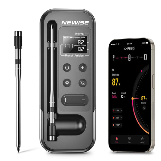 Newise Bluetooth Meat Thermometer - Smart App Control, 800FT Wireless Range & Rechargeable Probe | Ideal for BBQ & Grilling