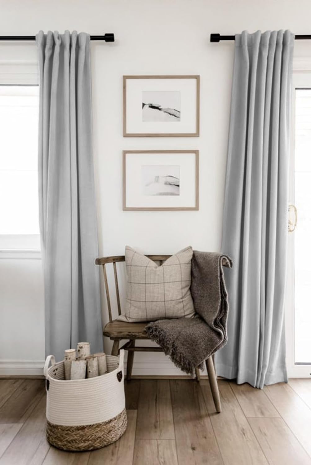 Skiennix 100% Blackout Curtains - Thermal Insulated Linen Drapes, 50" W x 63" L, Grey | 2 Panels Set