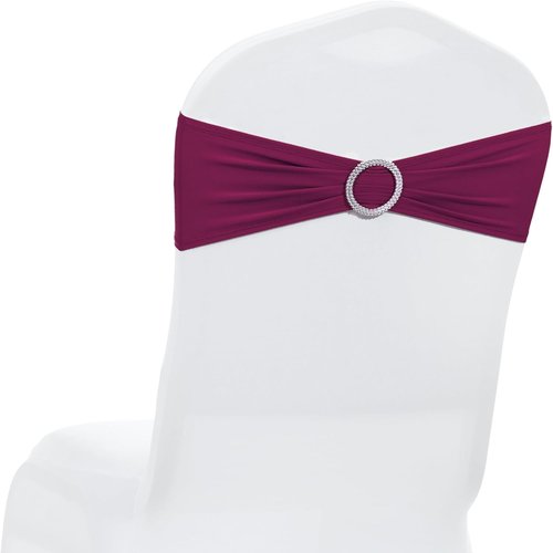 MDS Spandex Chair Sashes - Premium Stretch Covers with Buckle Slider | Pack of 25 - Eggplant
