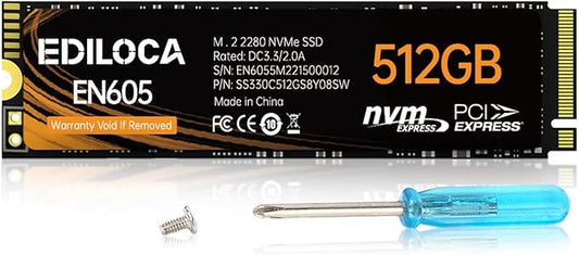 Ediloca EN605 512GB M.2 SSD, NVMe1.3 PCIe Gen3 x4 SSD TLC, Internal Hard Drive, M.2 2280 - Read/Write Speed up to 2100/1300 MB/s - Internal SSD Compatible with Laptop & PC Desktop