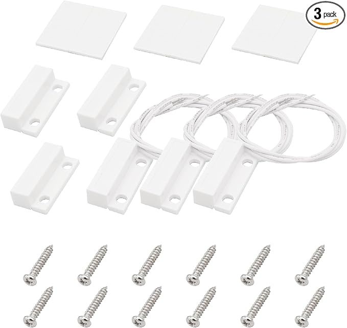 FOCMKEAS 3Pcs Magnetic Reed Switch Wired Surface Mount Normally Open NO Contact Sensor Alarm Magnetic Door Switch with 2 Wires, ABS, MC-38