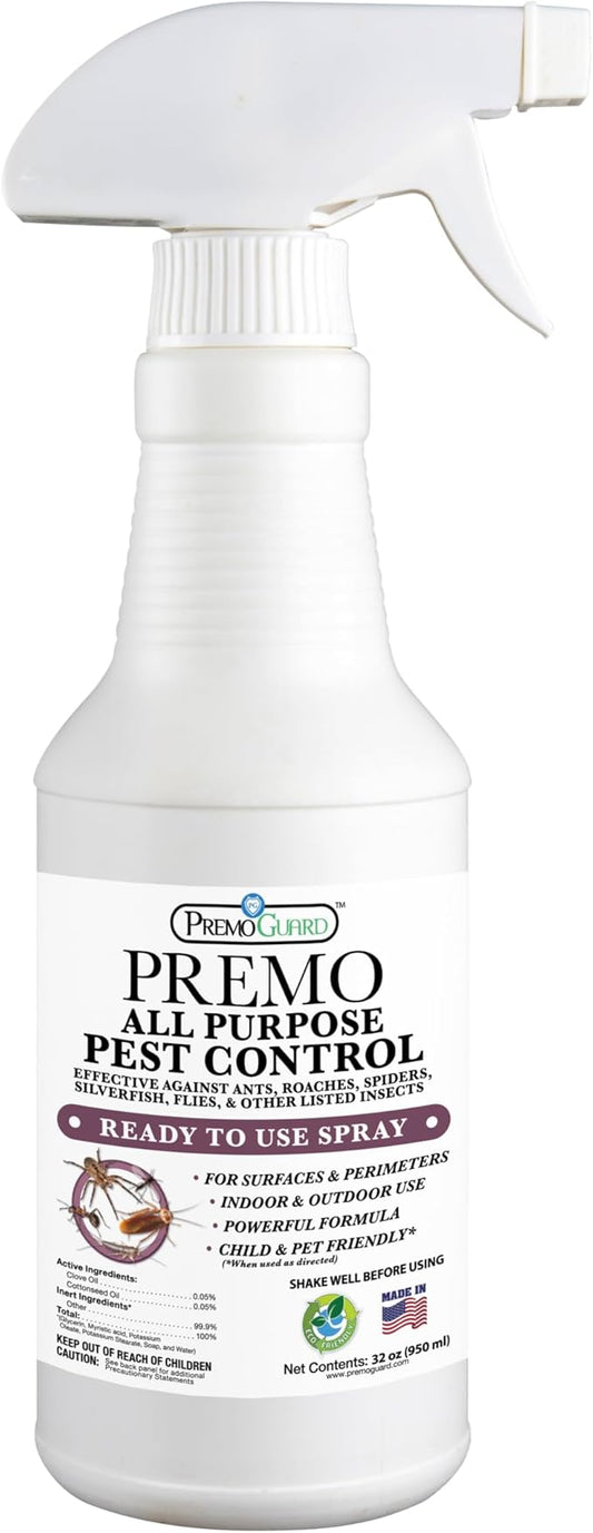 Pest Control by Premo Guard â 32 ozâ Insect & Pest Spray â Bug, Roach, Fleas, Fruit Fly, Ant, Spider Killer â Effective Plant Based Formula â Child and Pet Safe â Best Natural Protection