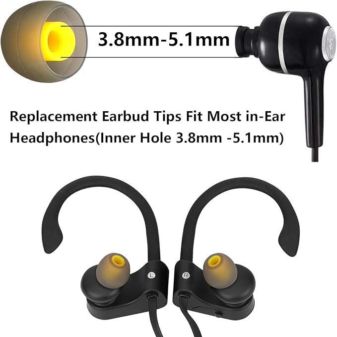 MMYQXI Earbud Replacement Tips Silicone Earbud Tips Earbud Covers Fit for in-Ear Headphones (Inner Hole 3.8mm -5.1mm) Earbud Rubber Tips Eartips 9 Pairs S/M/L