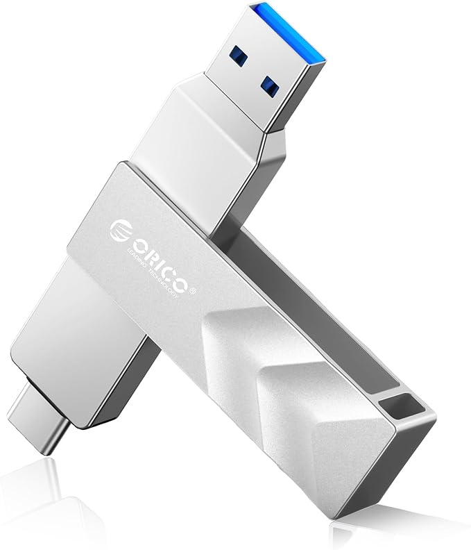 ORICO 512GB Portable Solid State Drive, 1050MB/s Dual-Port Rotating Metal External SSD with 90° Click-Stop, Reliable Storage for iPhone 16, 17 Series, Type-C Smartphone, Mac, Audio, Vehicle - A101
