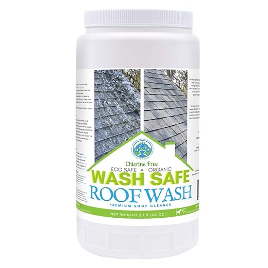 Wash Safeâ¢ ROOF WASH Eco-Safe and Organic Roof Cleaner, 3 lb. | Clear, Bleach-Free Concentrate | Clean Up to 3,000 sq. ft. of Asphalt, Wood, Slate and Ceramic Shingles or Tiles