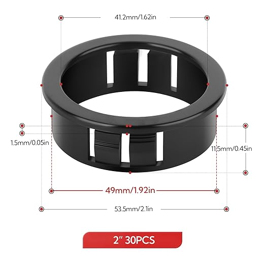 GAGIRA 30PCS 2" Black Cable Snap Bushing Grommet, Snap in Cord Bushing Protect Cables