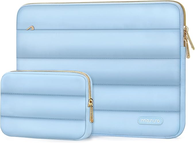 MOSISO Laptop Case 13.3 inch,13-13.3 inch Puffy Laptop Sleeve Compatible with MacBook Neo/Air 13.6 M5 M4 M3 M2 M1/Pro 13/14,HP Dell ASUS Lenovo,Polyester Horizontal Bag with Small Case, Air Blue