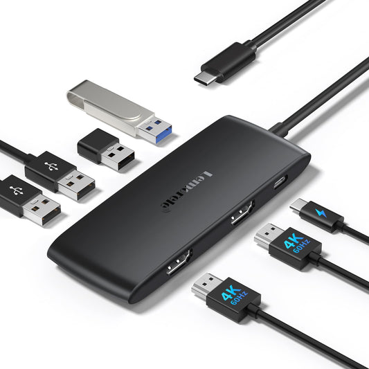 Lemorele Docking Station Dual Monitor 4K 60Hz, 7 in 1 USB C Dongle Multiport Hub Adapter w/2 HDMI + 1 USB 3.0+ 3 USB 2.0+ 1 PD 100W, for MacBook/Dell/HP/Lenovo ThinkPad Type-C Laptop