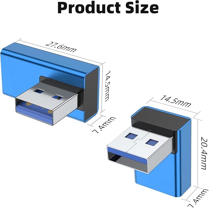 AreMe 90 Degree USB 3.0 Adapter 4 Pack, Up&Down, Left&Right Angle, Blue