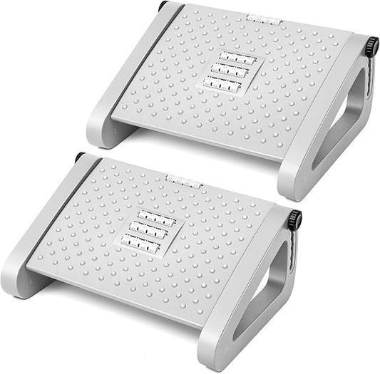 Beeveer 2 Pcs Foot Rest for Under Desk at Work, Ergonomic 6 Heights Adjustable Footrest with Massage Roller, Chair Footrest for Leg Rests for Office and Home Pressure Relief(Gray)
