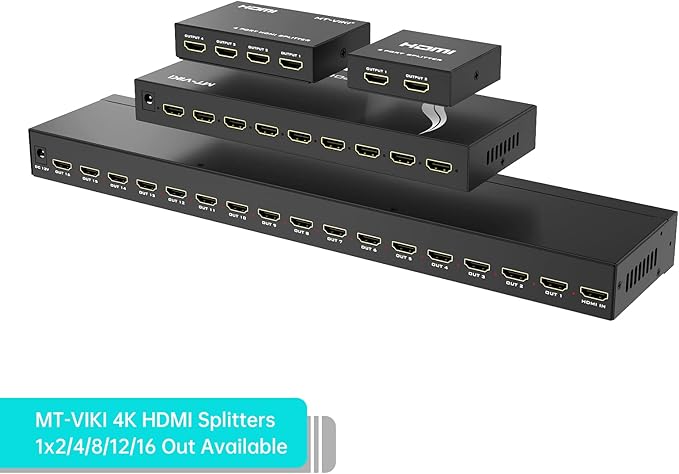 MT-VIKI HDMI Splitter 1 in 8 Out, Powered 8 Port HDMI Signal Duplicator Supports 4K@30Hz, Long Distance Transmission for Conference Room, Church,Classroom, Retail Display