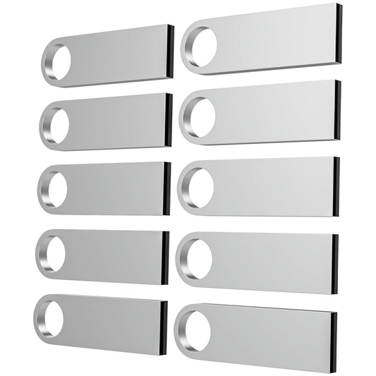 ABLAZE 8GB Flash Drive 10 Pack, Metal USB 2.0 Thumb Drives with Keychains USB Sticks Pendrives (Sliver)