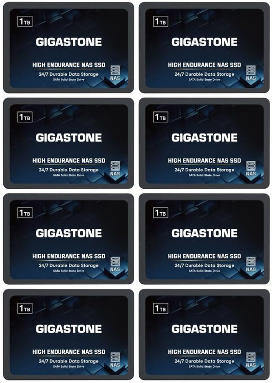 Gigastone 【NAS Certified】 1TB High Endurance SSD (8-Pack) Up to 550MB/s TLC Flash with SLC Caching 24/7 Reliable for Gaming/PC/NAS SSD 5-Year Warranty 2.5" SATA Internal Solid State Drives RAID Disk