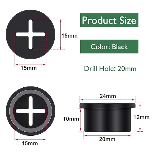 EASYEAH 10Pcs Desk Grommet, 3/4" (20mm) Black Silicone Cord Hole Cover, Flexible Rubber Wire Grommets, Wall Grommets for Cables Management, Table, Countertop, Cabinets and Furnitures Wire Organizer