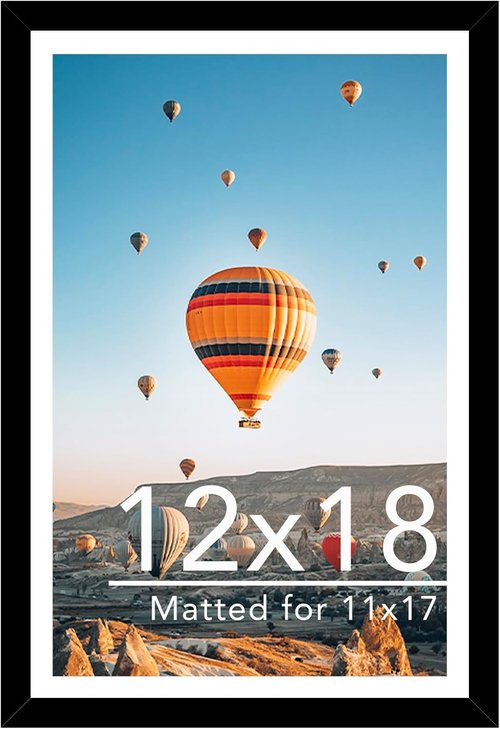 JCJMY 12x18 Picture Frame - Wall Hanging Display for 11x17 Photos with Mat or 12x18 Without Mat | Black Plexiglass