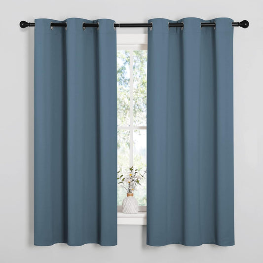NICETOWN Smoky Blue Blackout Curtains - Thermal Insulated Drapes for Small Windows | 63" Length, 34" Wide, 2 Panels