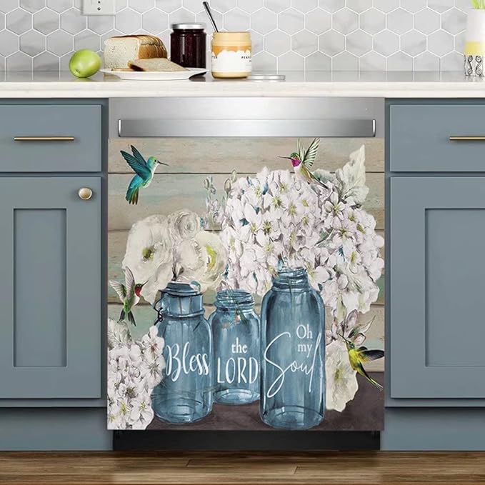 Farmhosue Floral Dishwasher Magnet Cover Decals Dishwasher Magnetic Sticker,Flower Vase Bless Home Magnets Panel Decal for Home Kitchen Appliance Decor 23"x26"